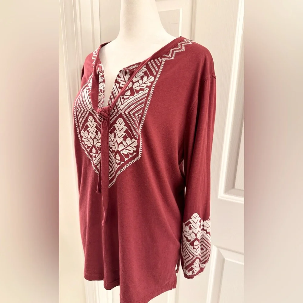 J.CREW‎ Womens Embroidered Tie-neck Tencel Cotton Knit Tee Top Blouse Size S